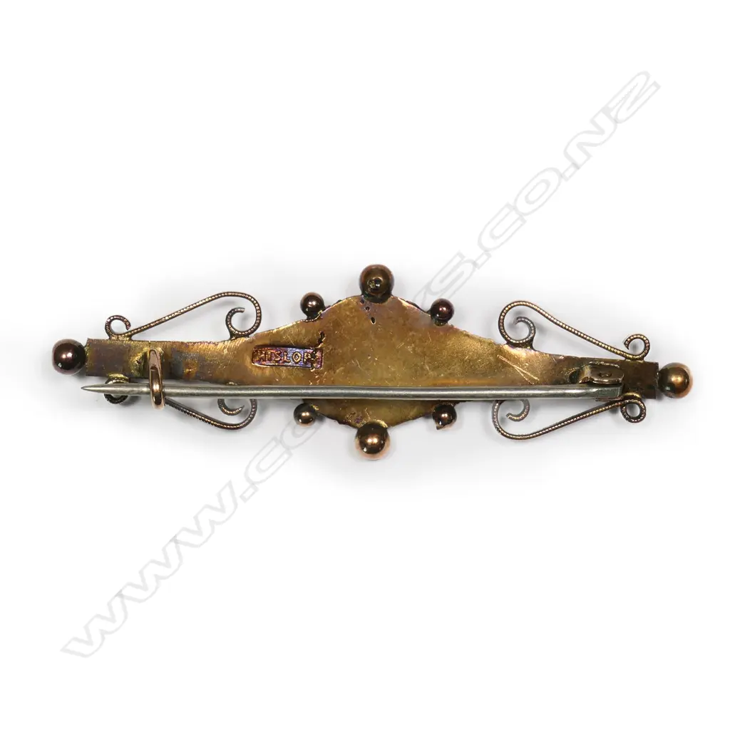 John Hislop (Dunedin) 9ct gold bar brooch, Image 1++